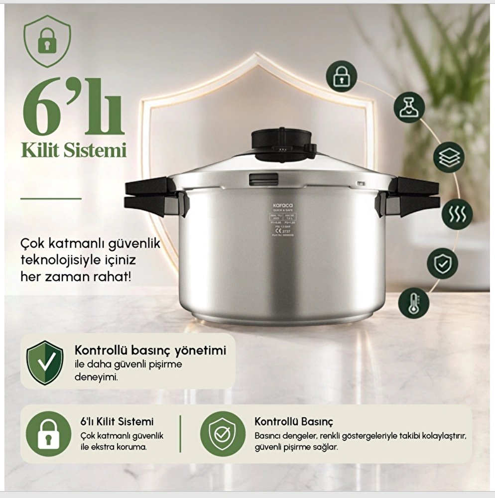 Karaca Quick And Safe İndüksiyon Tabanlı Düdüklü Tencere 7 Lt görseli 2