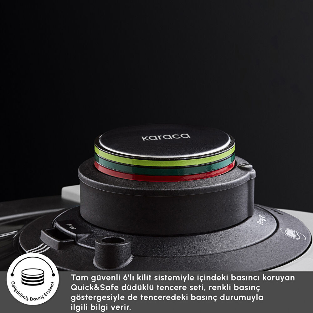 Karaca Quick and Safe İndüksiyon Tabanlı Düdüklü Tencere Seti 6+8 Lt thumbnail 5