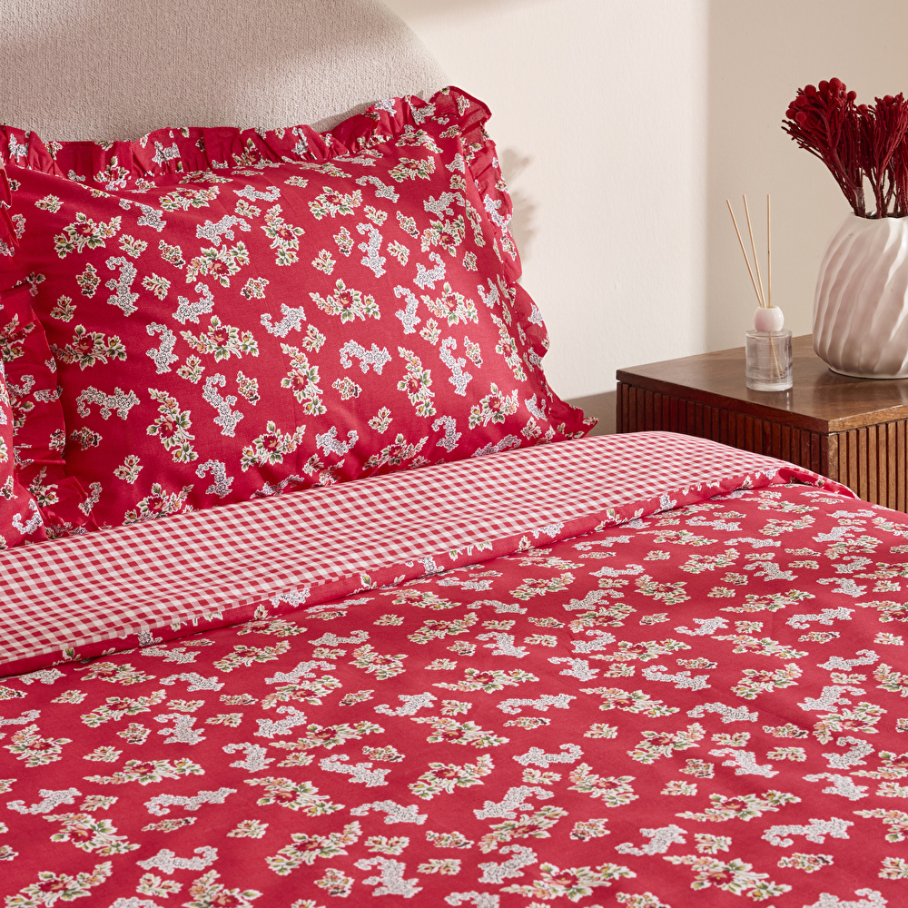 Karaca Home Carlo %100 Pamuk Tek Kişilik Nevresim Takımı Kırmızı  görseli 5