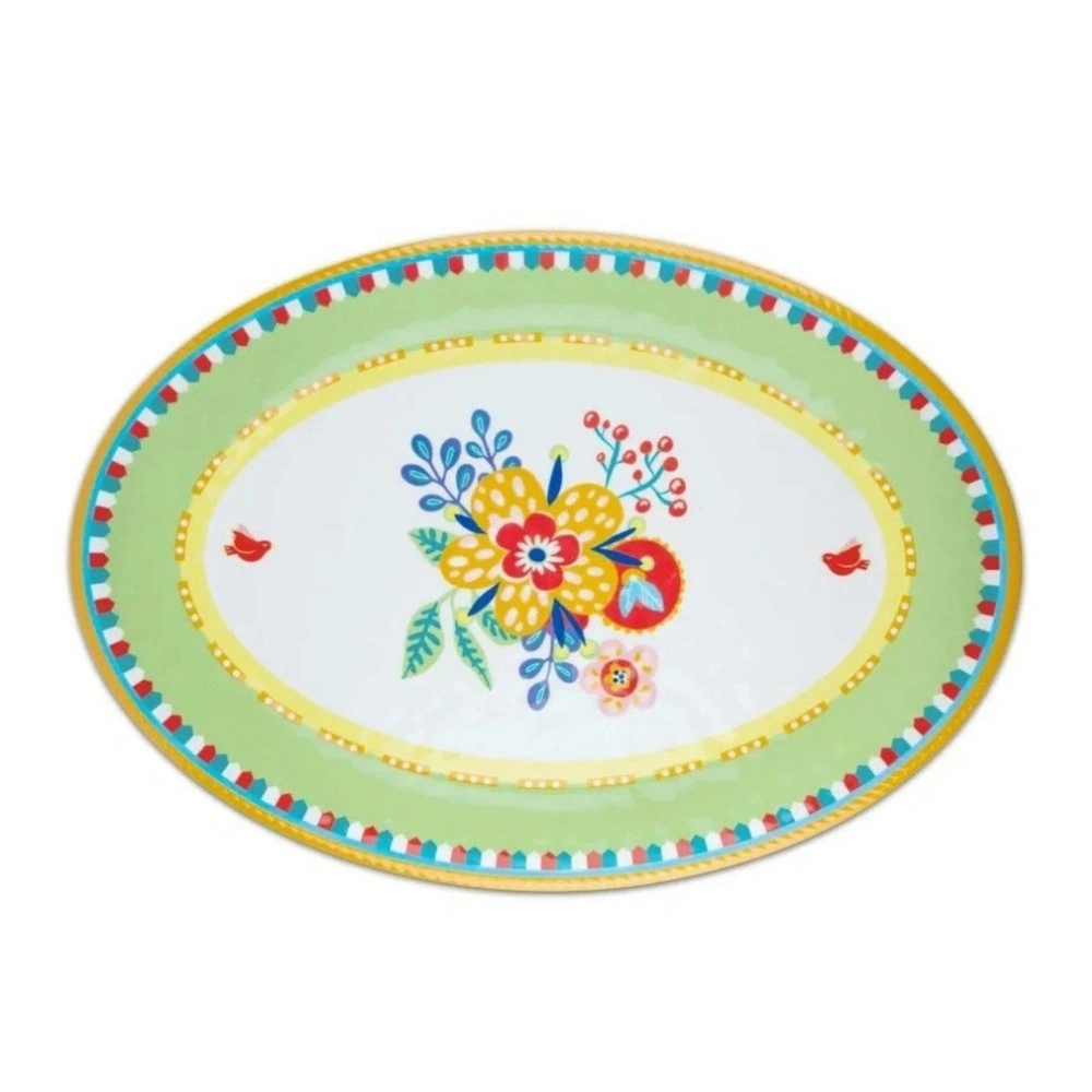 Baci Milano Mamma Mia Çiçek Desenli Oval Servis Tabağı 50 cm x 35 cm görseli 3