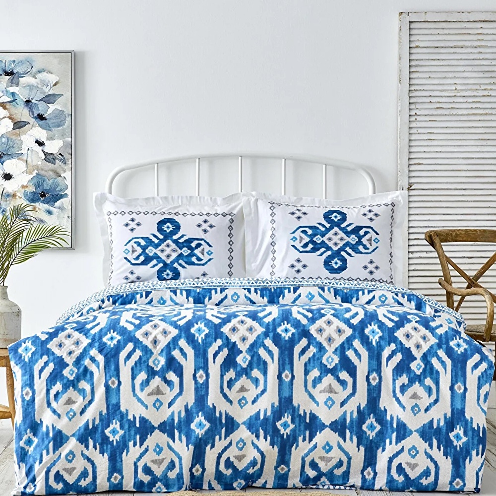Karaca Home Neos %100 Pamuk King Size Nevresim Takımı Mavi görseli 1