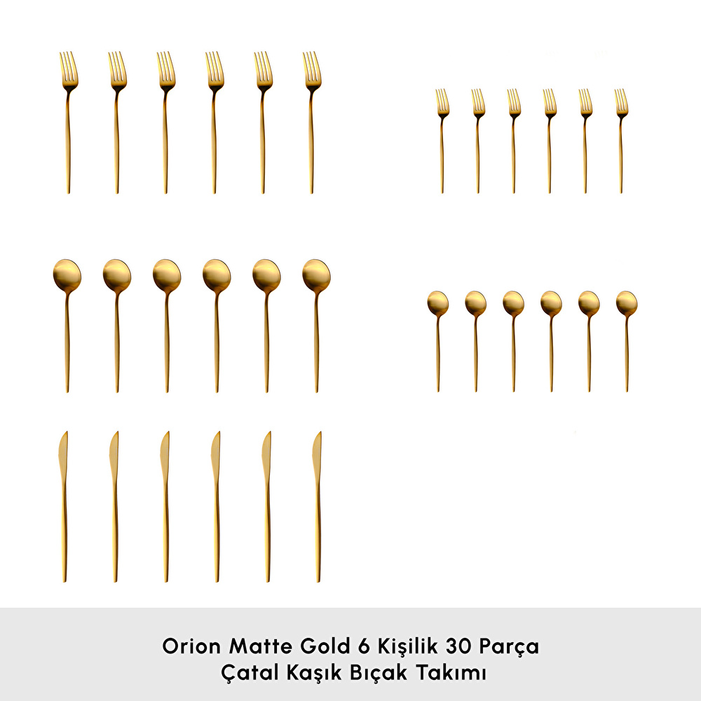 Karaca Orion 30 Parça 6 Kişilik Çatal Kaşık Bıçak Takımı Matte Gold görseli 2