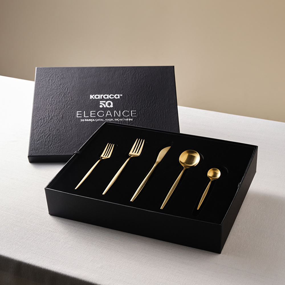 Karaca Orion 30 Parça 6 Kişilik Çatal Kaşık Bıçak Takımı Matte Gold görseli 7