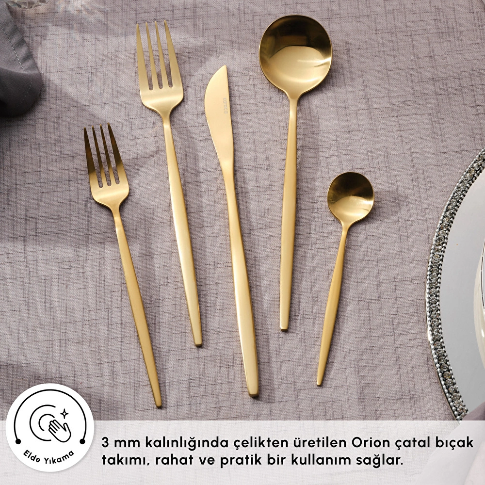 Karaca Orion 30 Parça 6 Kişilik Çatal Kaşık Bıçak Takımı Matte Gold görseli 4