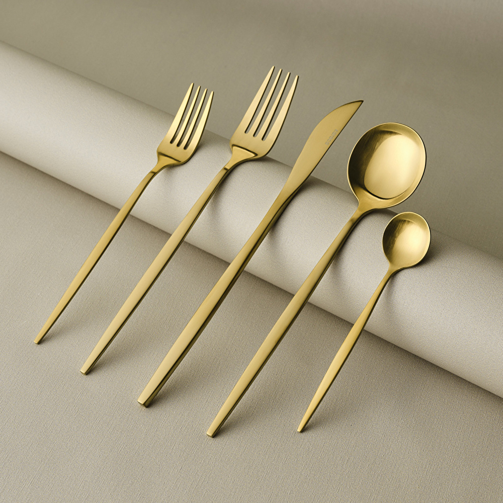 Karaca Orion 30 Parça 6 Kişilik Çatal Kaşık Bıçak Takımı Matte Gold görseli 1