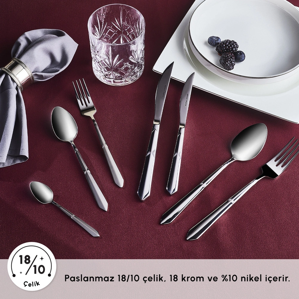 Karaca Red Carpet Collection Elegance New Diamond Platin 12 Kişilik 84 Parça Çatal Kaşık Bıçak Takımı görseli 4