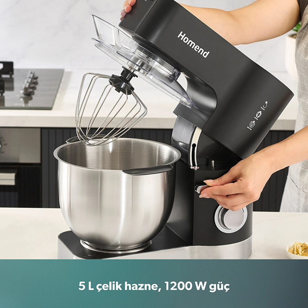 Homend Artfood 3025h Hamur Yoğurma Makinesi Siyah 1200W 5,5L görseli 5