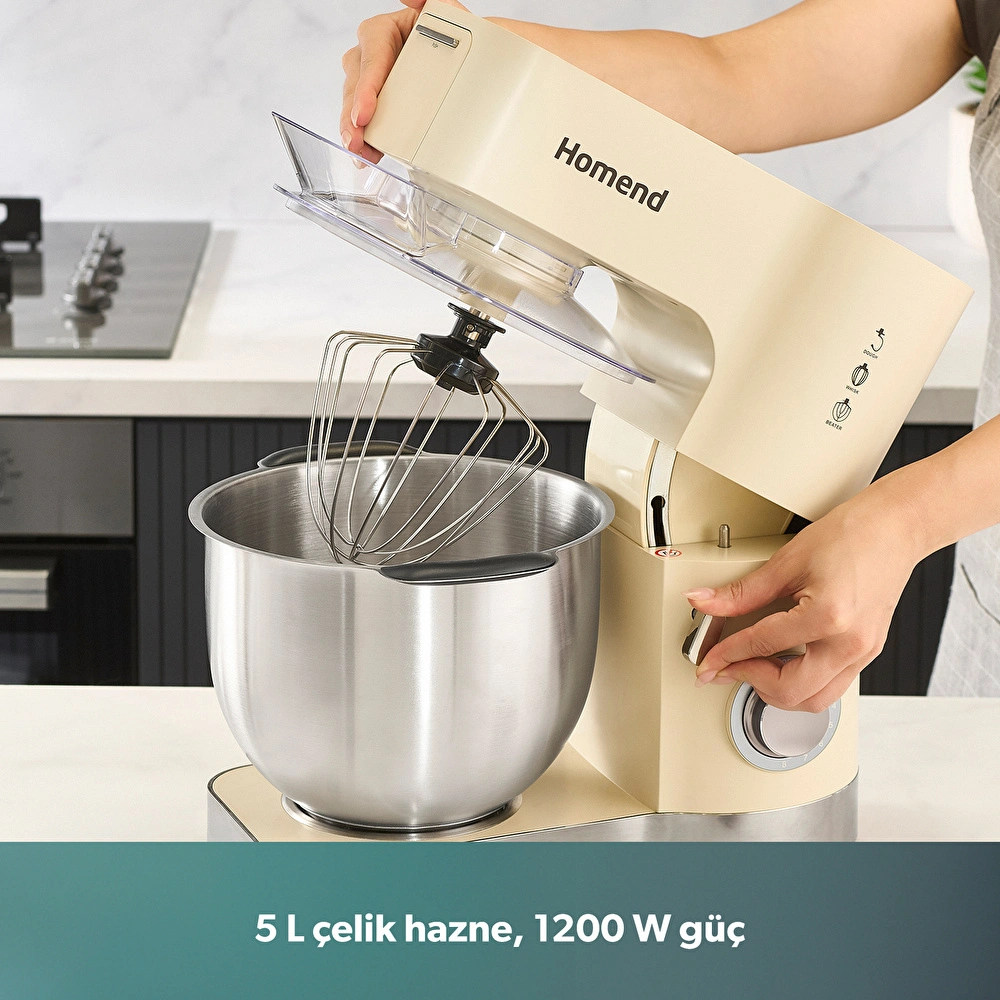 Homend Artfood 3025h Hamur Yoğurma Makinesi Krem 1200W 5,5L görseli 4