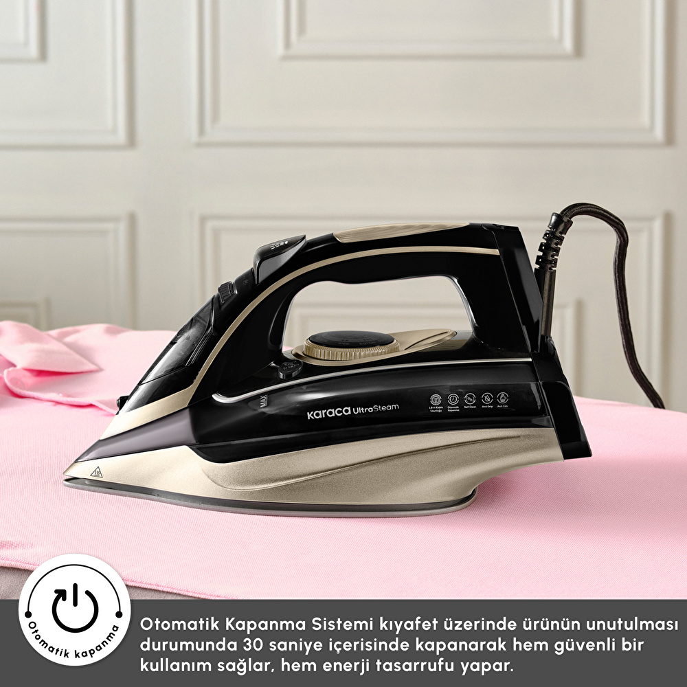 Karaca Vantuz Ultrasteam Buharlı Ütü Black Gold thumbnail 10