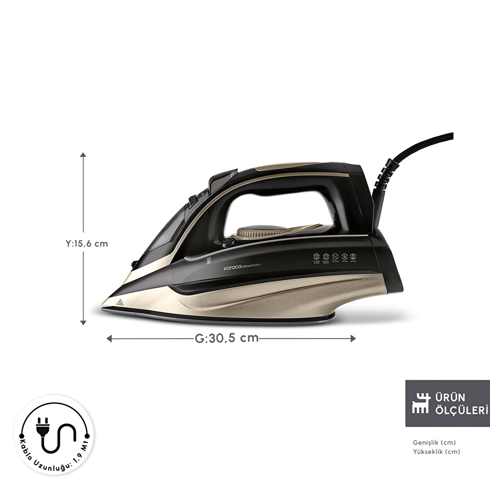Karaca Vantuz Ultrasteam Buharlı Ütü Black Gold thumbnail 3