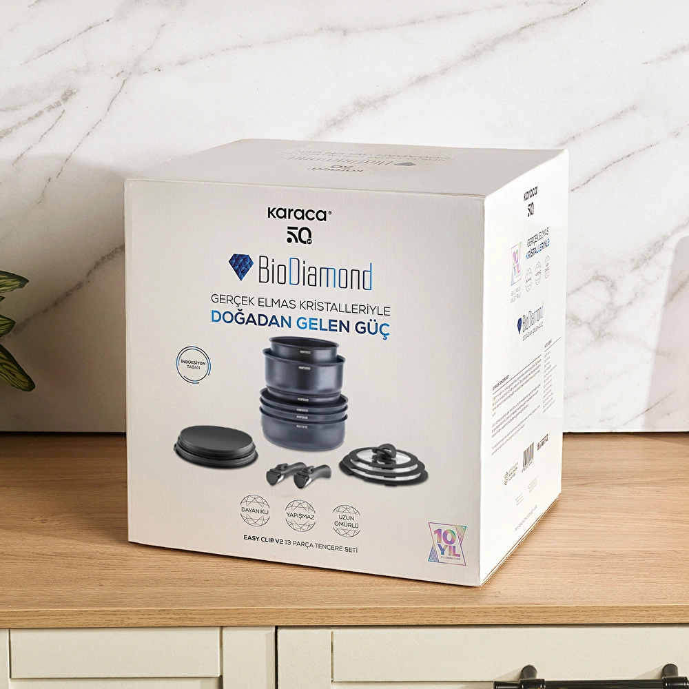 Karaca Biodiamond Easy Clip Çıkarılabilir Saplı 13 Parça Tencere ve Tava Seti görseli 13