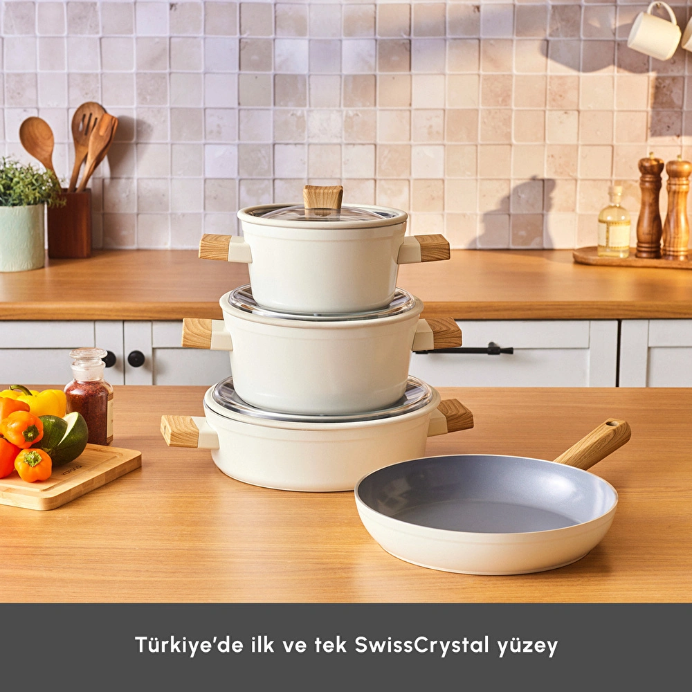 Karaca x Refika Swiss Crystal Creamy Wood 7 Parça Tencere Seti görseli 5