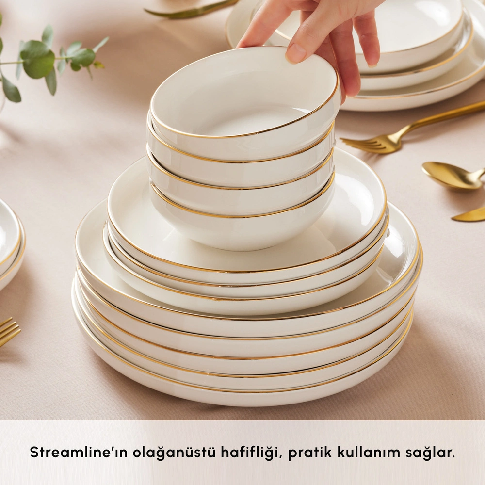Karaca Stream Bone Saturn  53 Parça 12 Kişilik Yemek Takımı Gold görseli 9