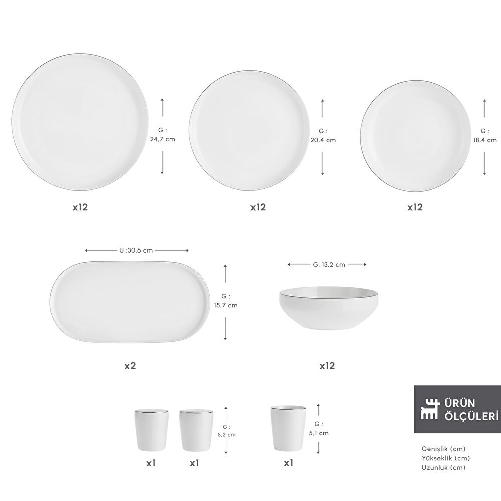 Karaca Stream Bone Saturn 53 Parça 12 Kişilik Yemek Takımı Platin thumbnail 2