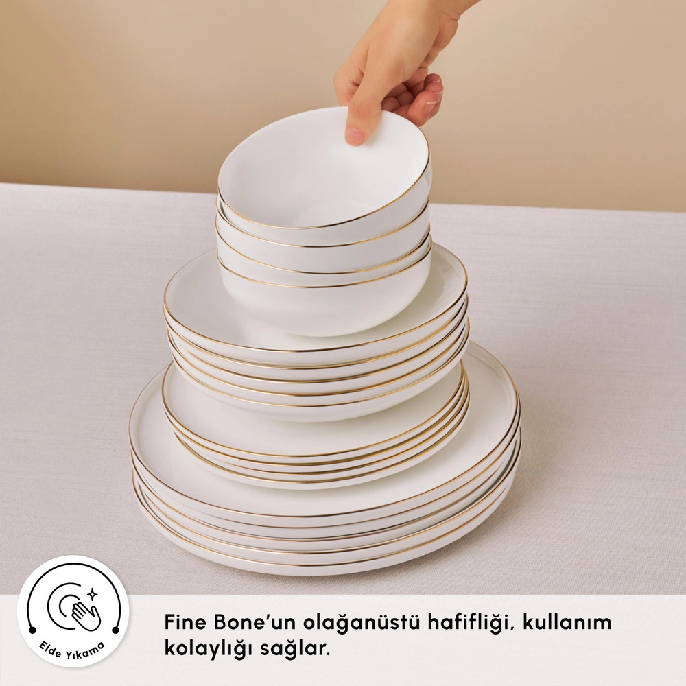 Karaca Fine Bone Meridian 55 Parça 12 Kişilik Yemek Takımı Gold görseli 6