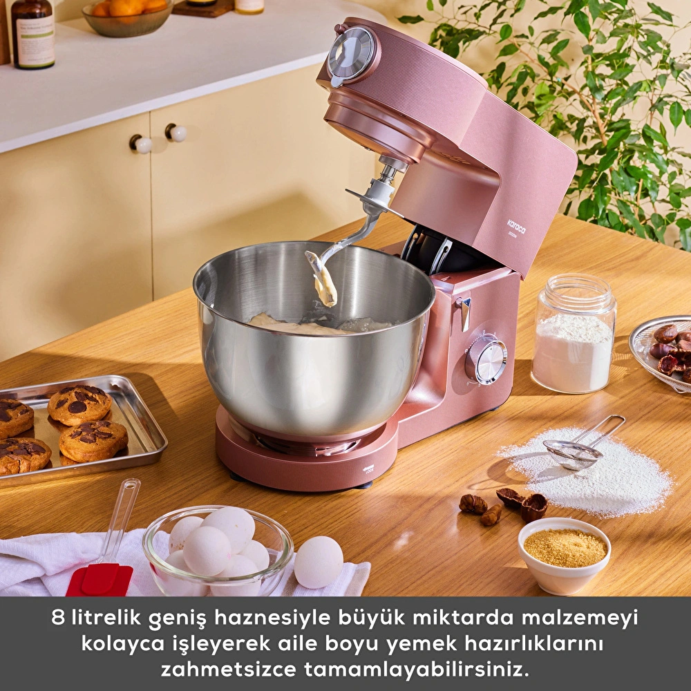 Karaca Multichef Ultra Kıyma Çekme/Sucuk-Sosis/İçli Köfte Aparatlı Hamur Yoğurma Makinesi Rosegold 2000W 8L görseli 7