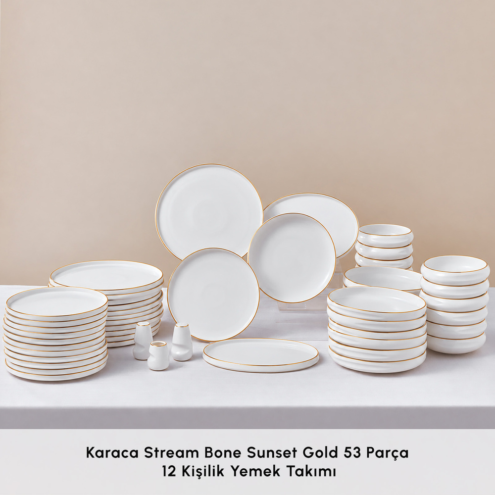 Karaca Stream Bone New Sunset V2 53 Parça 12 Kişilik Yemek Takımı Gold görseli 3