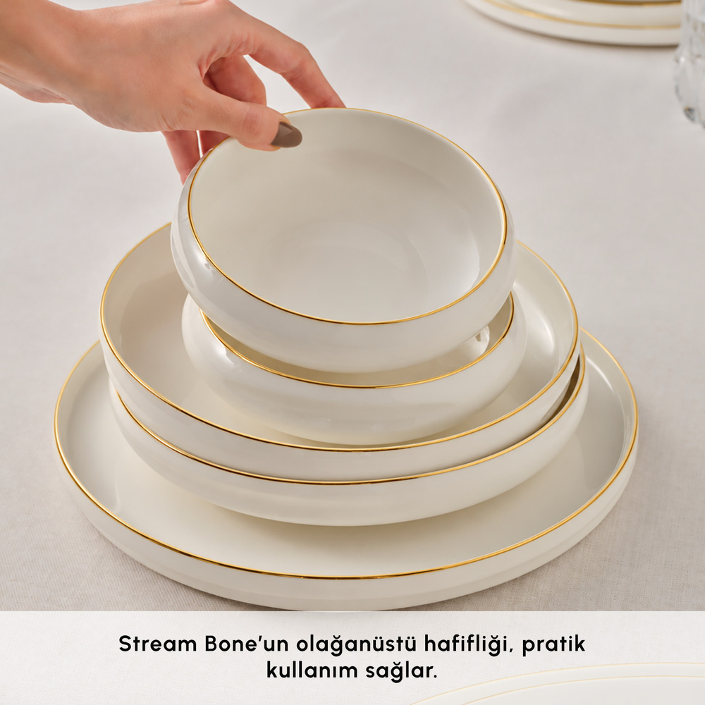 Karaca Stream Bone New Sunset V2 53 Parça 12 Kişilik Yemek Takımı Gold görseli 6