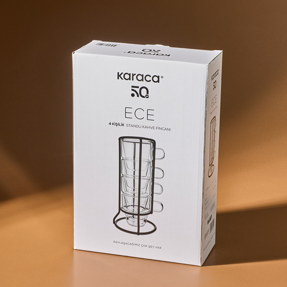 Karaca Pia Ece Çift Cidarlı  4 Kişilik Standlı Kahve Fincanı 80 ml görseli 4
