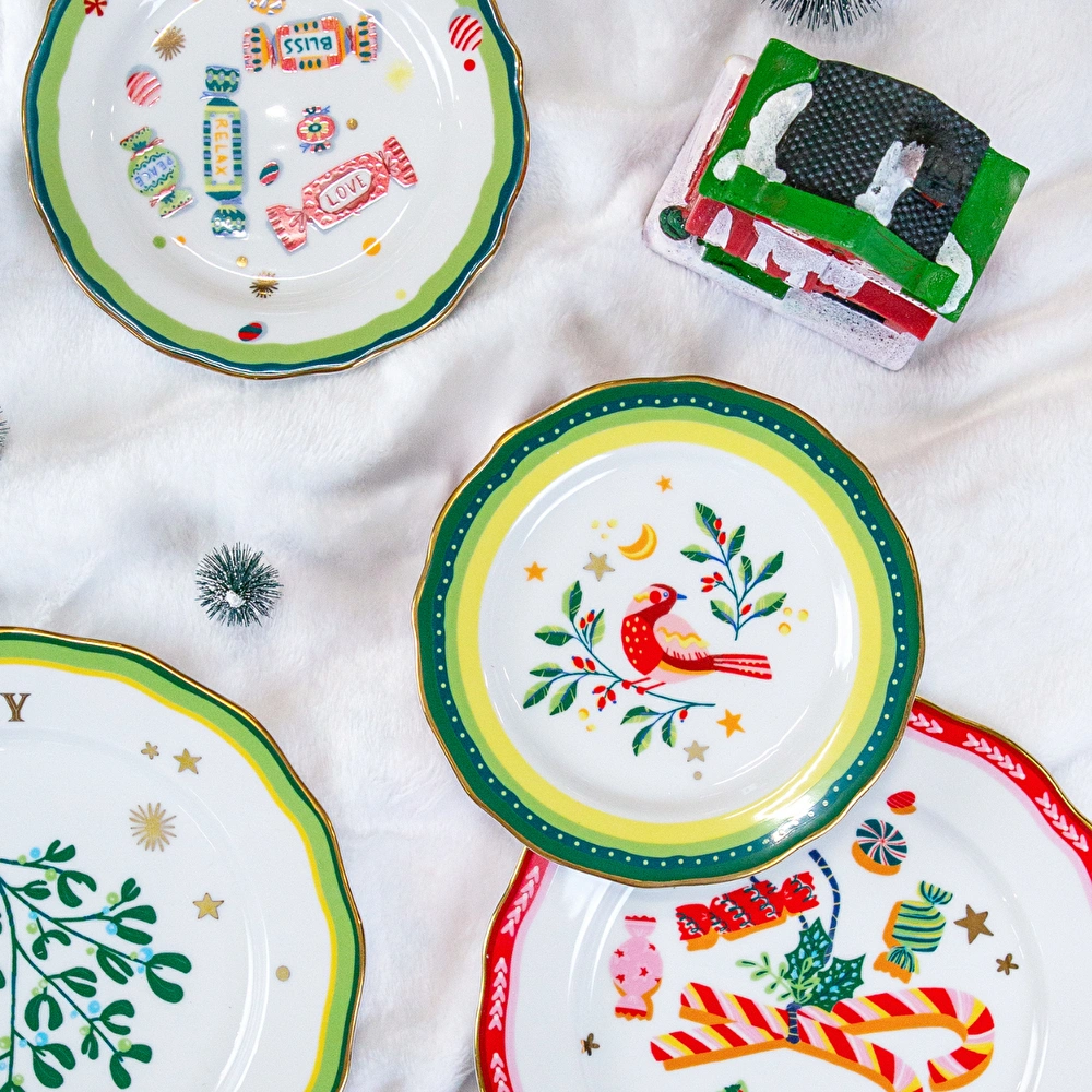 Baci Milano Mamma Mia Kuş Desenli Yeşil Pasta Tabağı 16 cm görseli 2