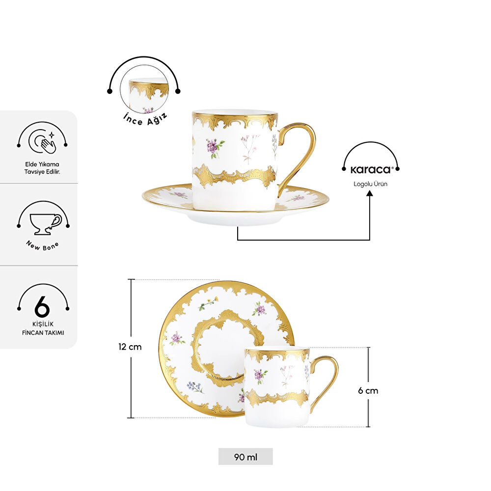 Karaca Bihter 6 Kişilik Kahve Fincan Takımı 90 ml thumbnail 2
