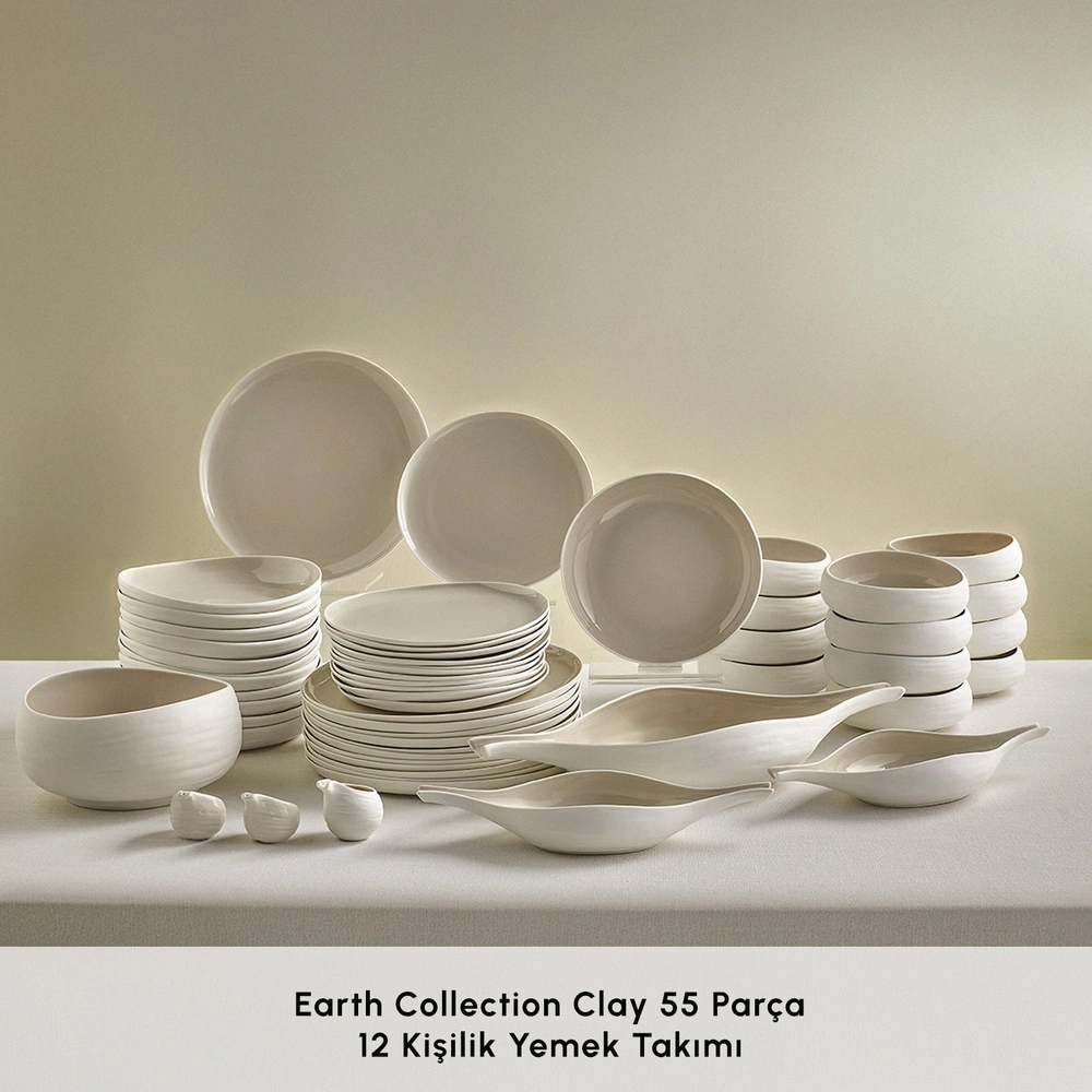 Karaca Earth Collection Clay Shiny Beige 55 Parça 12 Kişilik Yemek Takımı görseli 3