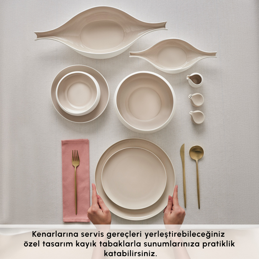Karaca Earth Collection Clay Shiny Beige 55 Parça 12 Kişilik Yemek Takımı görseli 5