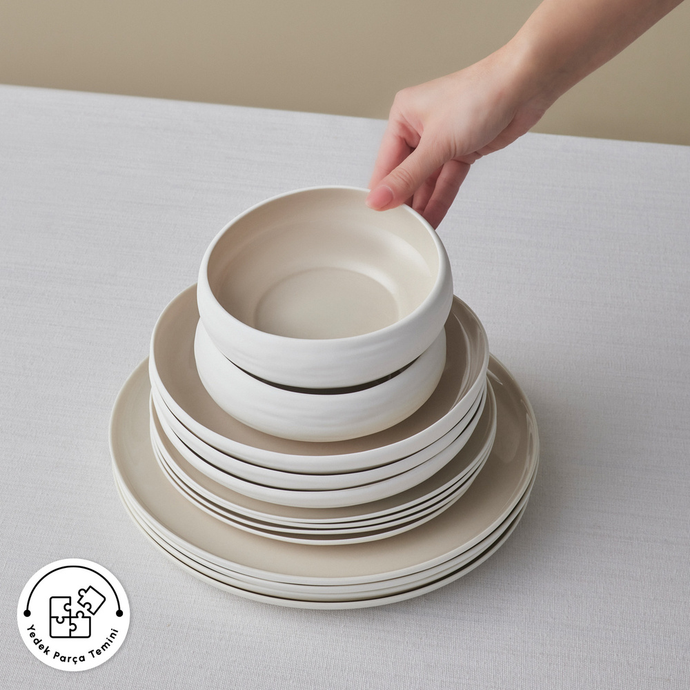 Karaca Earth Collection Clay Shiny Beige 55 Parça 12 Kişilik Yemek Takımı görseli 9