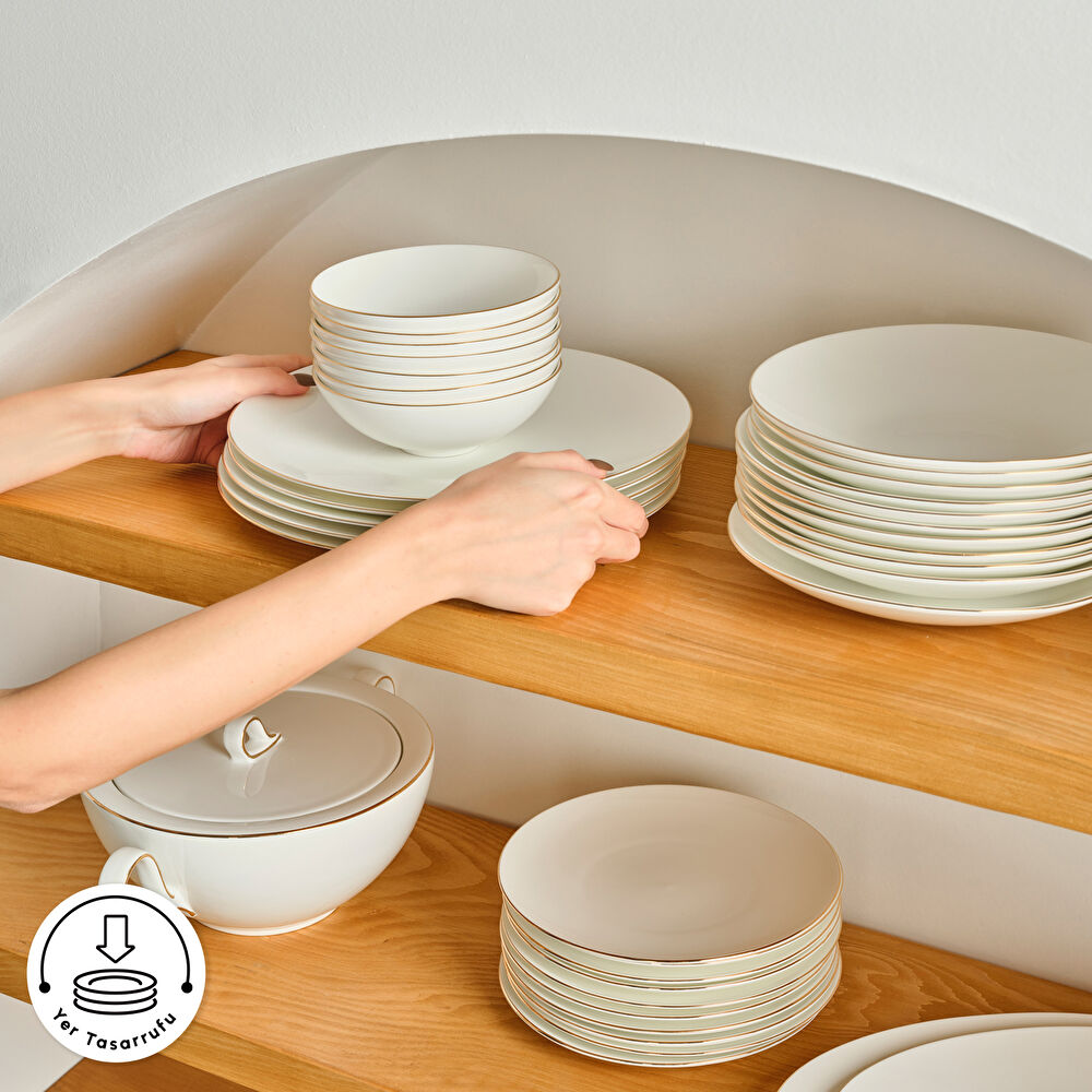 Karaca Fine Pearl Extra Chanak 55 Parça 12 Kişilik Yemek Takımı Gold thumbnail 8