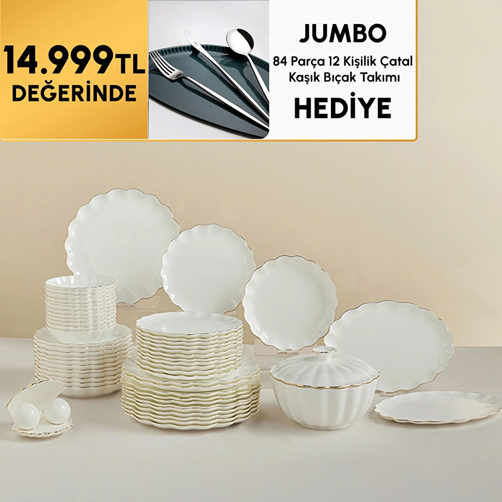 Karaca Red Carpet Collection Fine Pearl Extra Shell 55 Parça 12 Kişilik Yemek Takımı Gold görseli 1