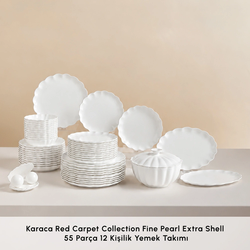 Karaca Fine Pearl Extra Shell White 55 Parça 12 Kişilik Yemek Takımı görseli 3