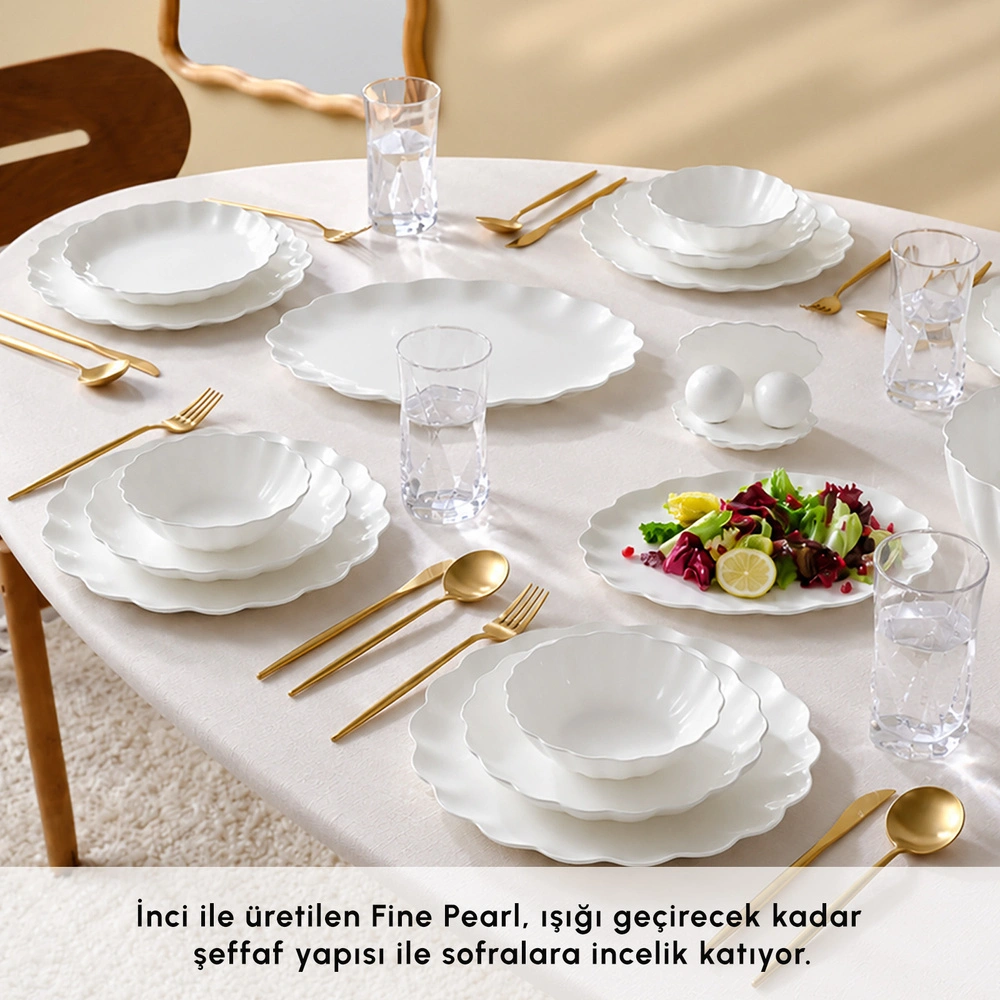 Karaca Fine Pearl Extra Shell White 55 Parça 12 Kişilik Yemek Takımı görseli 5