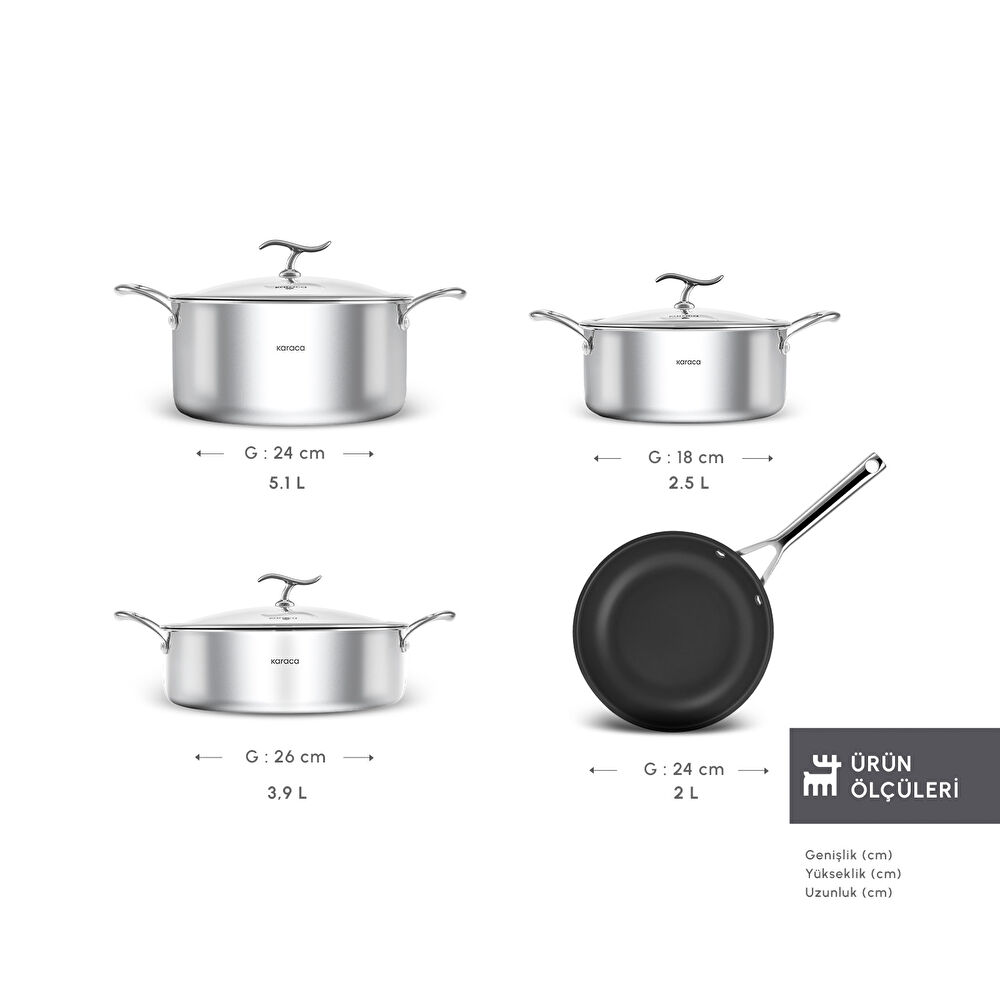 Karaca Plasma Steel 316+ 3Ply 7 Parça Tencere ve Tava Seti thumbnail 3