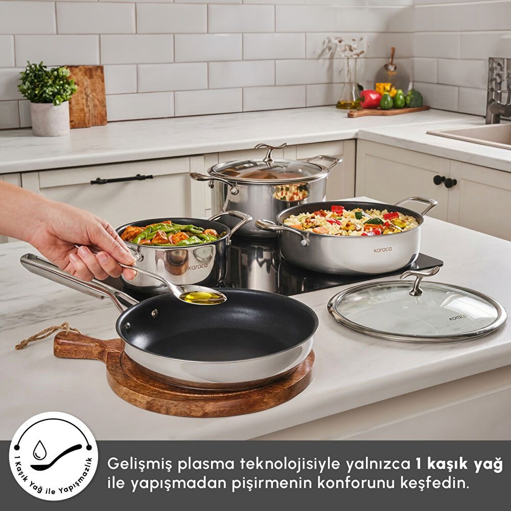 Karaca Plasma Steel 316+ 3Ply 7 Parça Tencere ve Tava Seti thumbnail 4