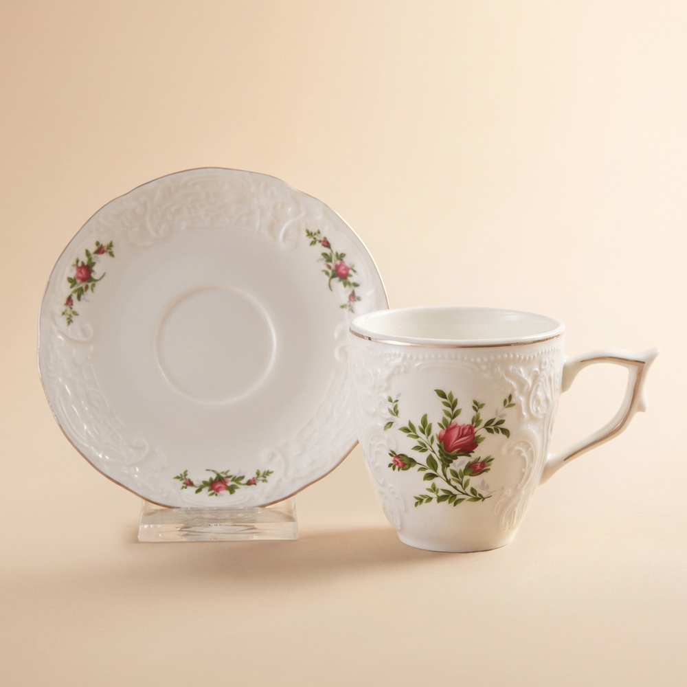 Karaca Vintage Rose Çay Fincanı ve Tabağı 200 ml görseli 1
