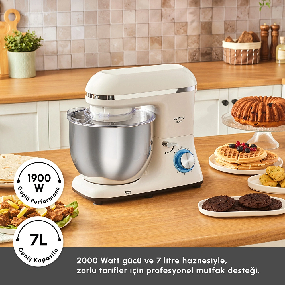 Karaca Chefcrafter Hamur Yoğurma Makinesi  Porcelain White 1900W 7L görseli 4