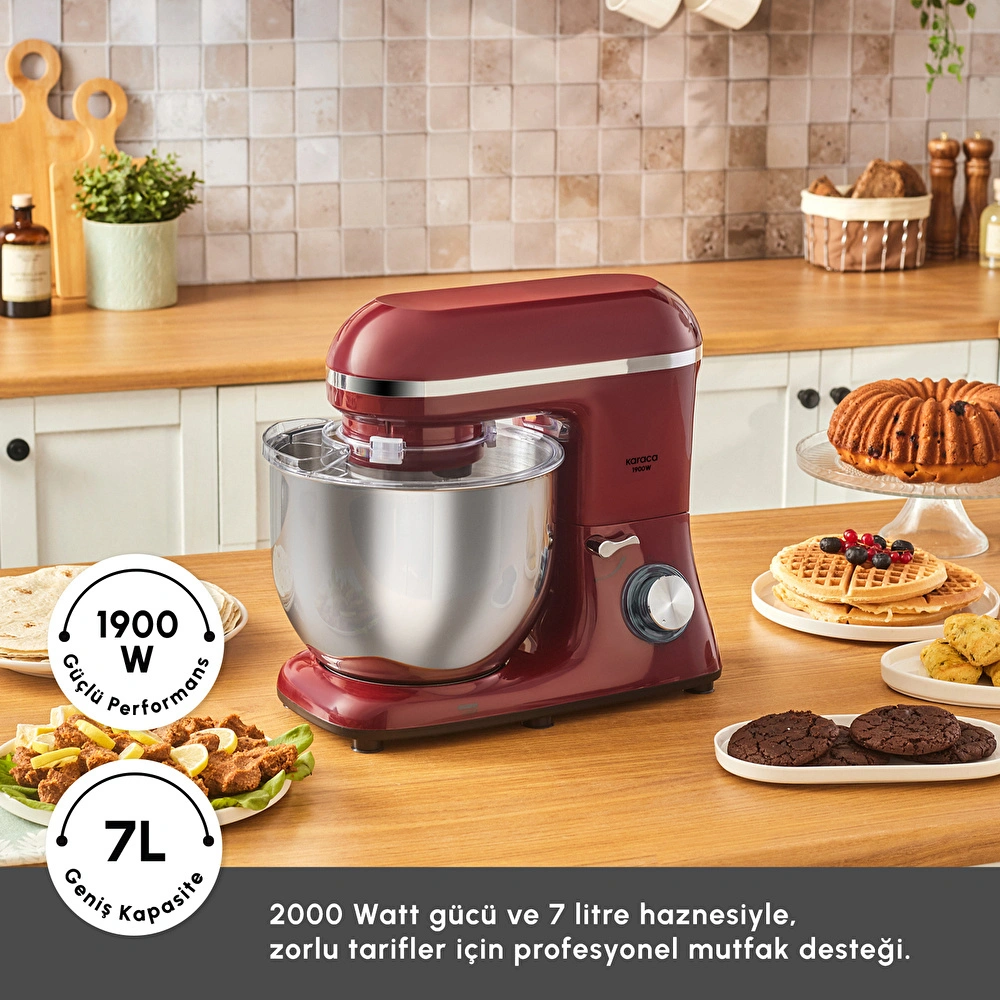 Karaca Chefcrafter Hamur Yoğurma Makinesi Red 1900W 7L görseli 3