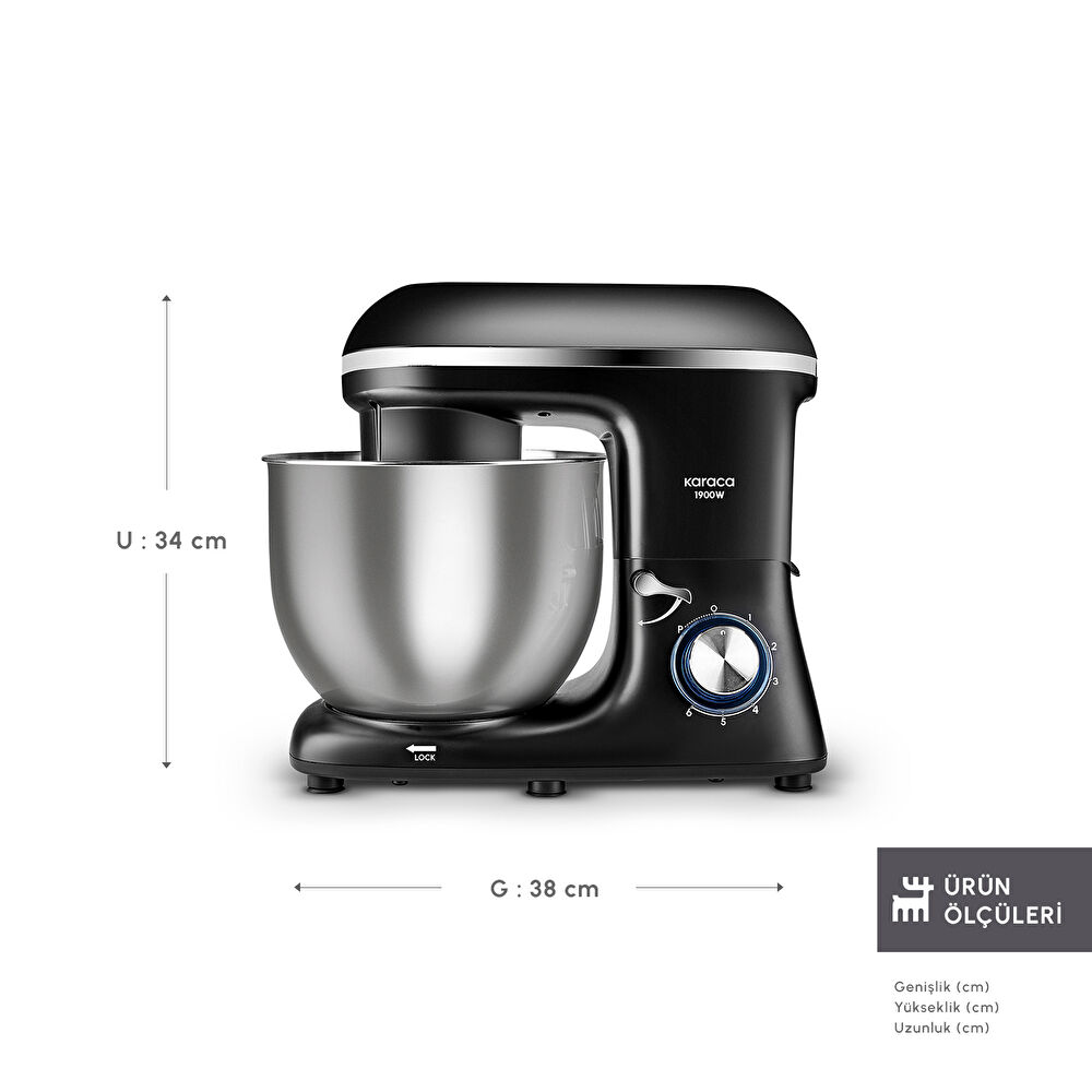 Karaca Chefcrafter Stand Mikser Mutfak Şefi 1900W Black thumbnail 2