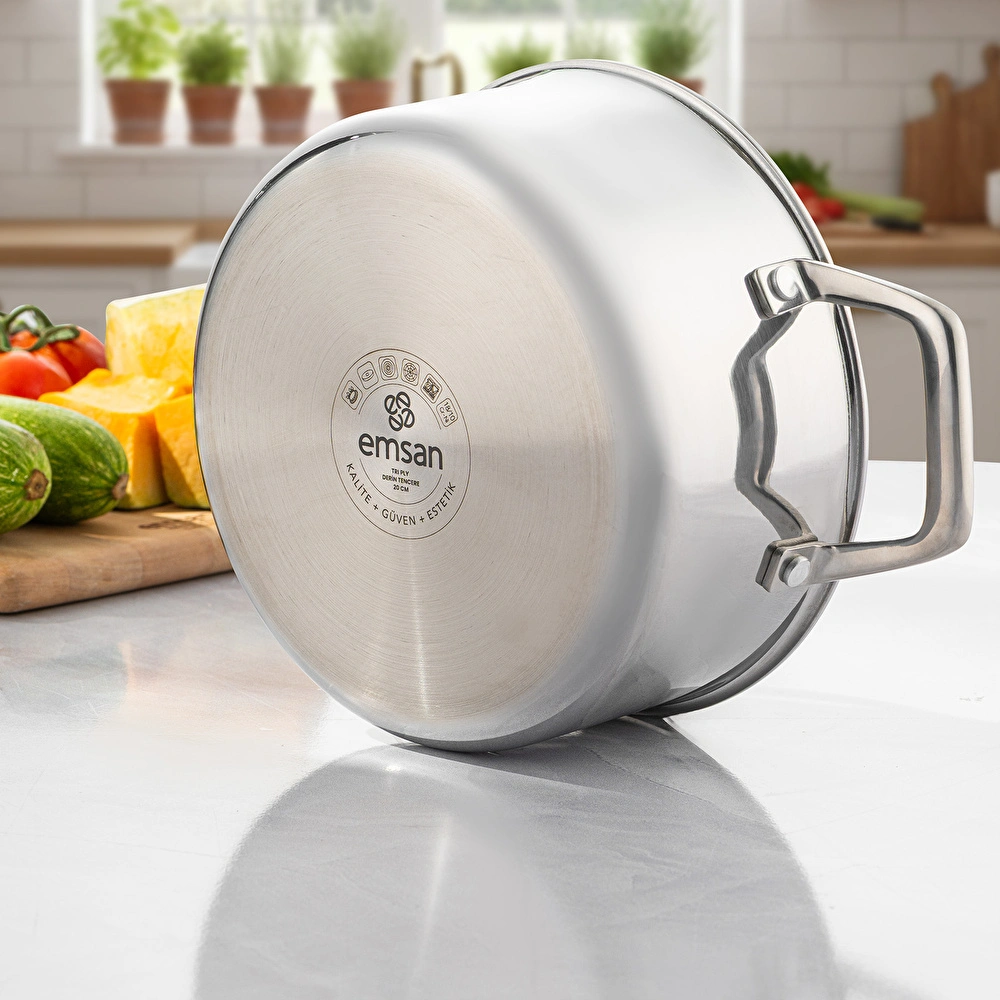Emsan Pro Tri Ply Derin Tencere Çelik 24 cm görseli 5