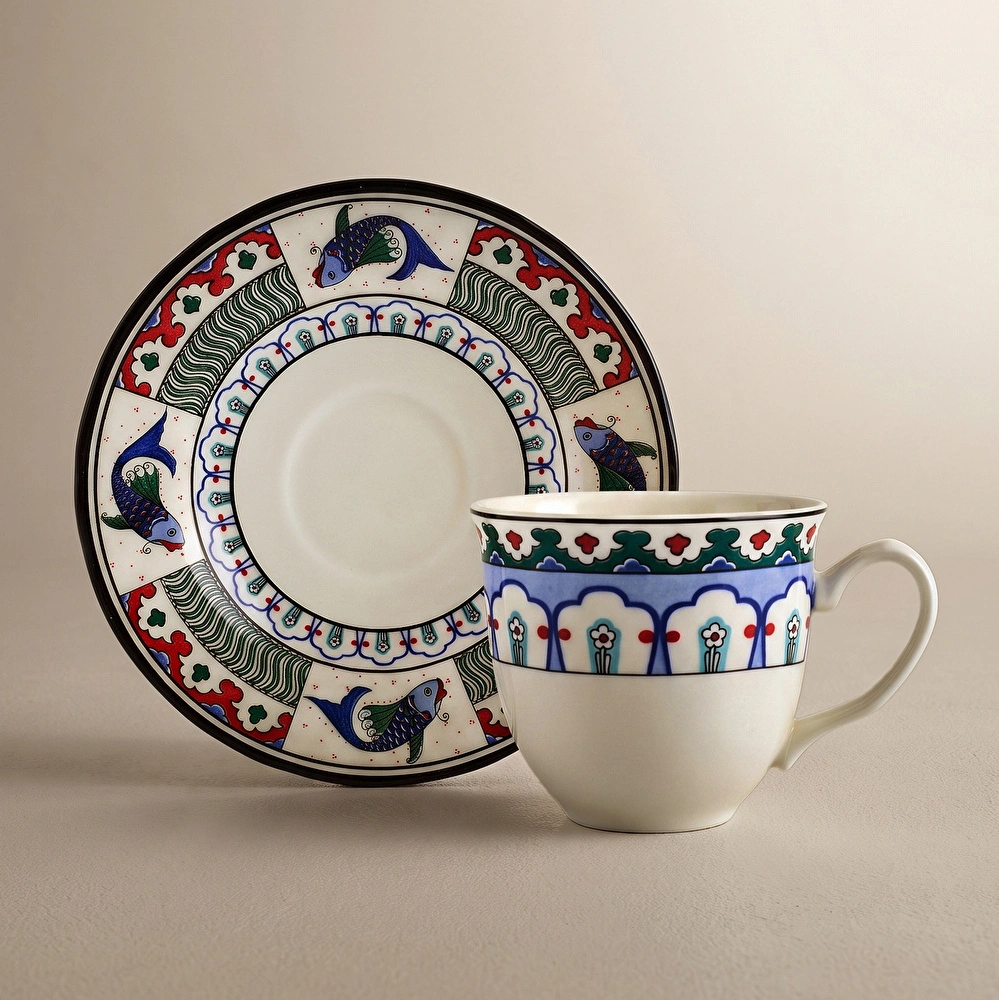 Karaca x Ömür Akkor İznik Çini Çay Fincanı ve Tabağı 200 ml görseli 1