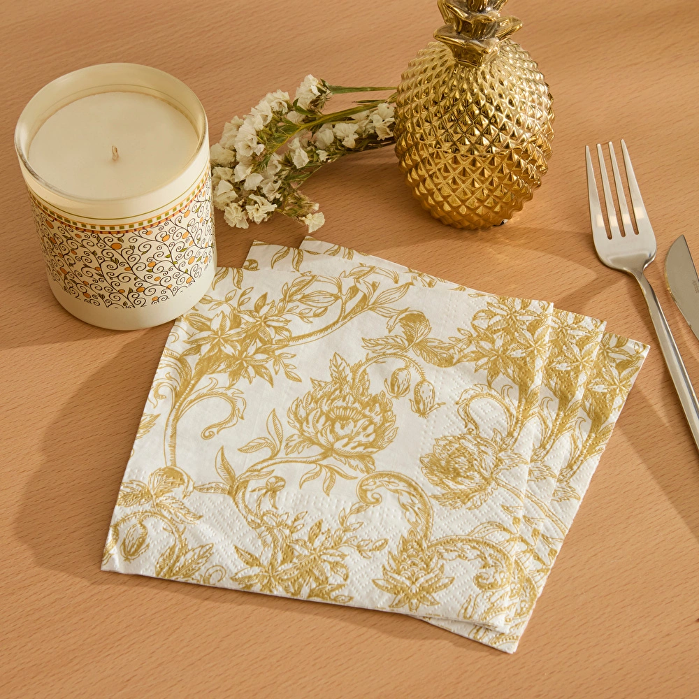 Karaca Home Bellis 20'li Motifli Kağıt Peçete 33X33 cm Gold görseli 1