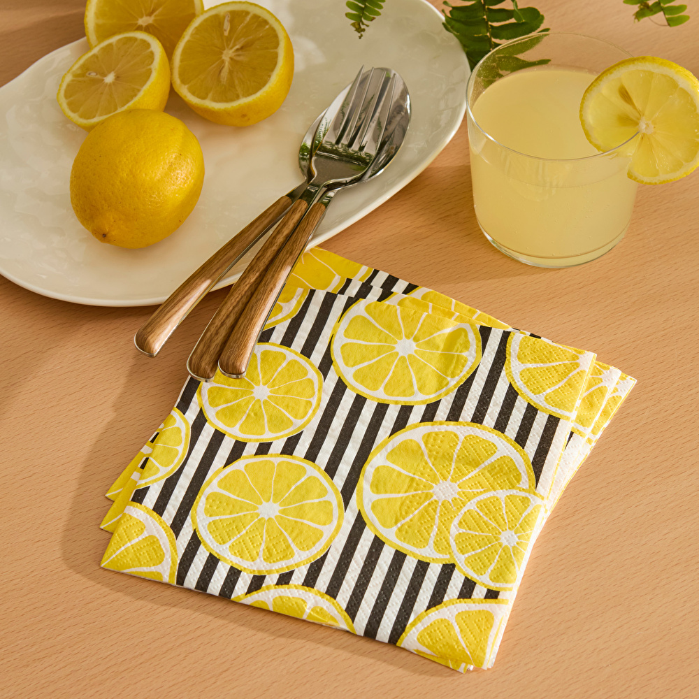 Karaca Home Bellis Limon 20li Desenli Kağıt Peçete 33x33 Cm Siyah Beyaz görseli 1