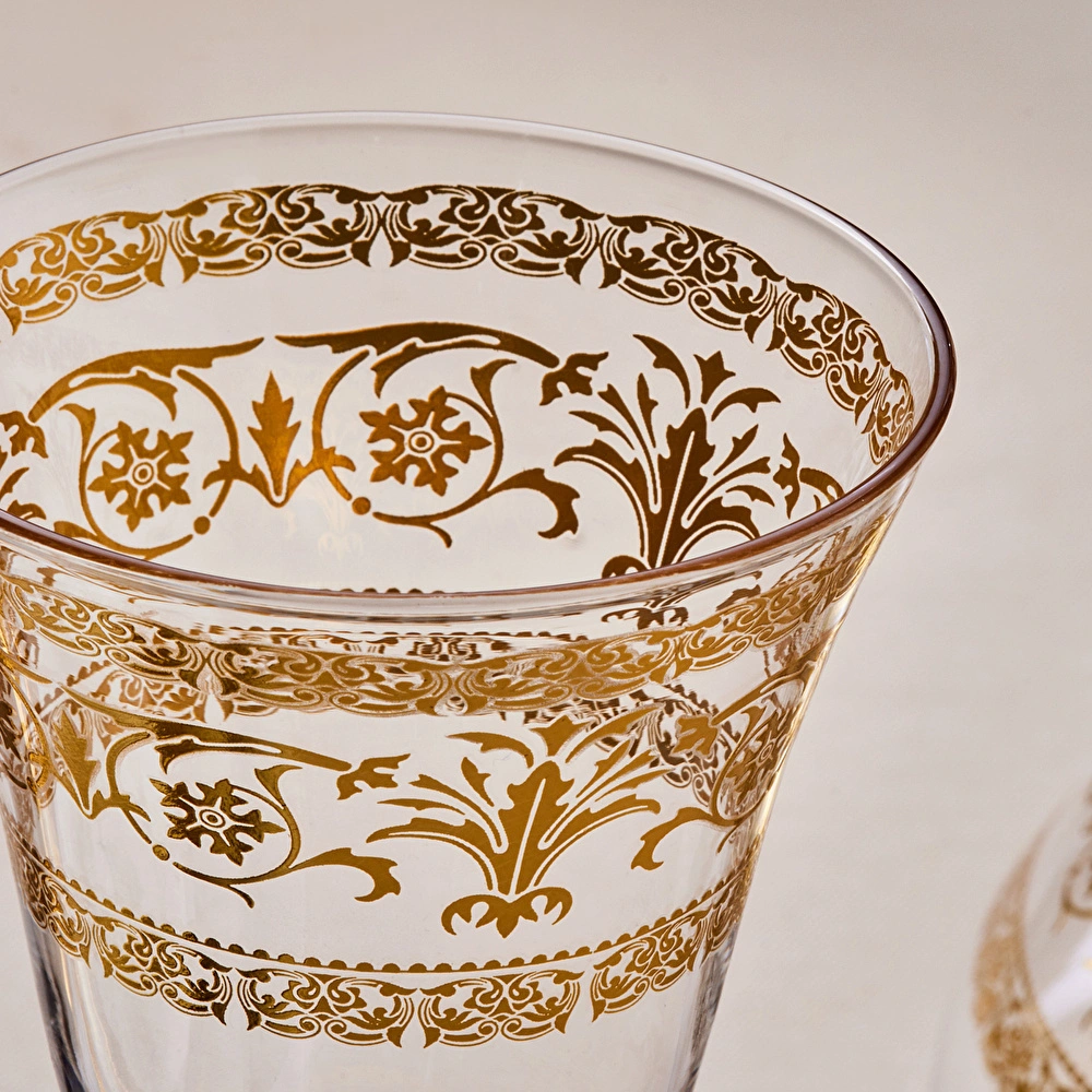 Karaca Royal Bone Victoria 25 Parça Bardak Kadeh ve Karaf Seti Gold görseli 5