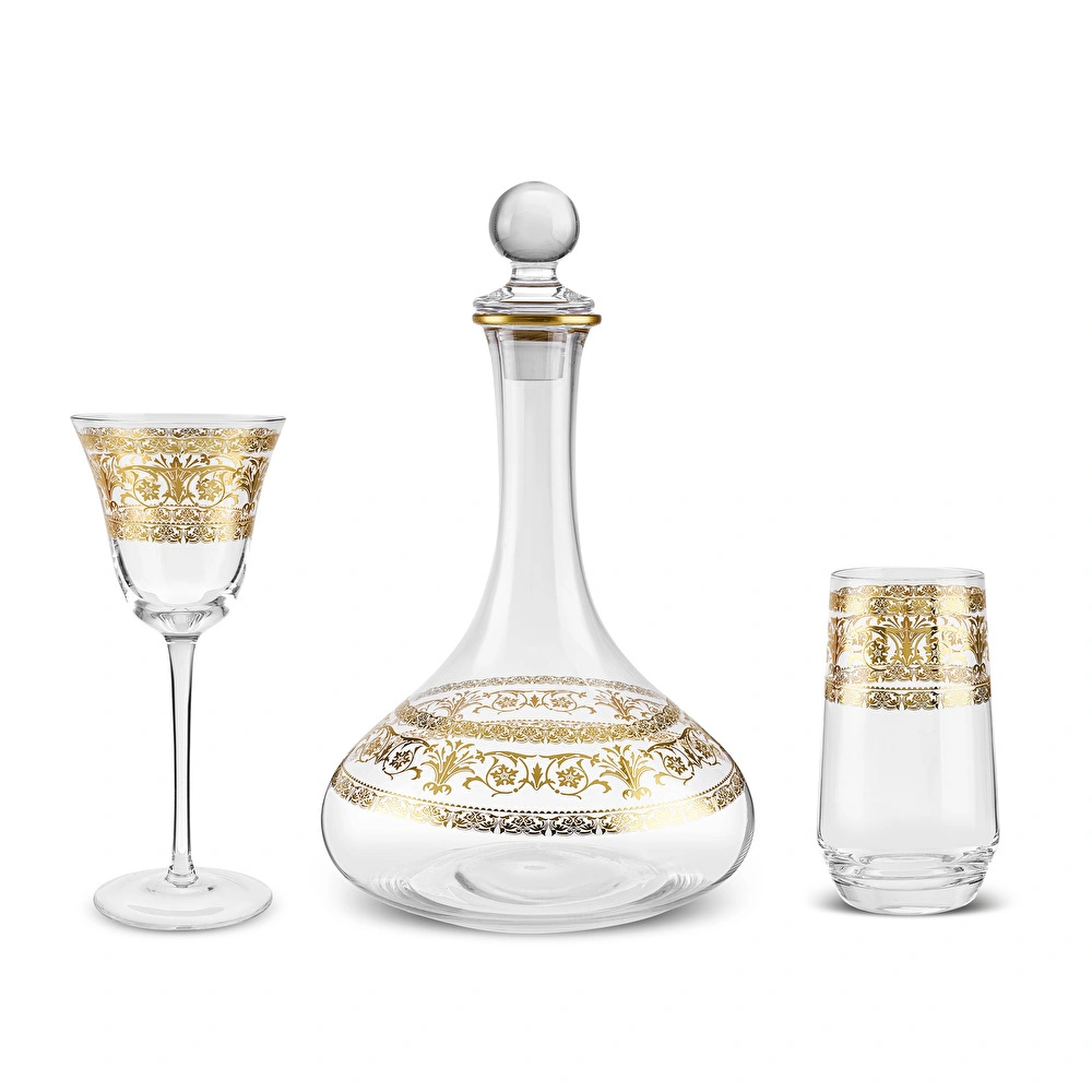 Karaca Royal Bone Victoria 25 Parça Bardak Kadeh ve Karaf Seti Gold görseli 7