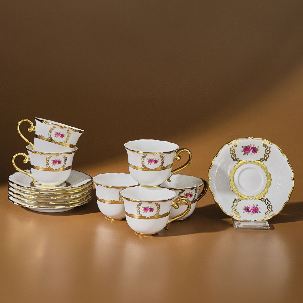 Karaca Royal Bone Elizabeth 6 Kişilik Kahve Fincan Takımı 90 Ml