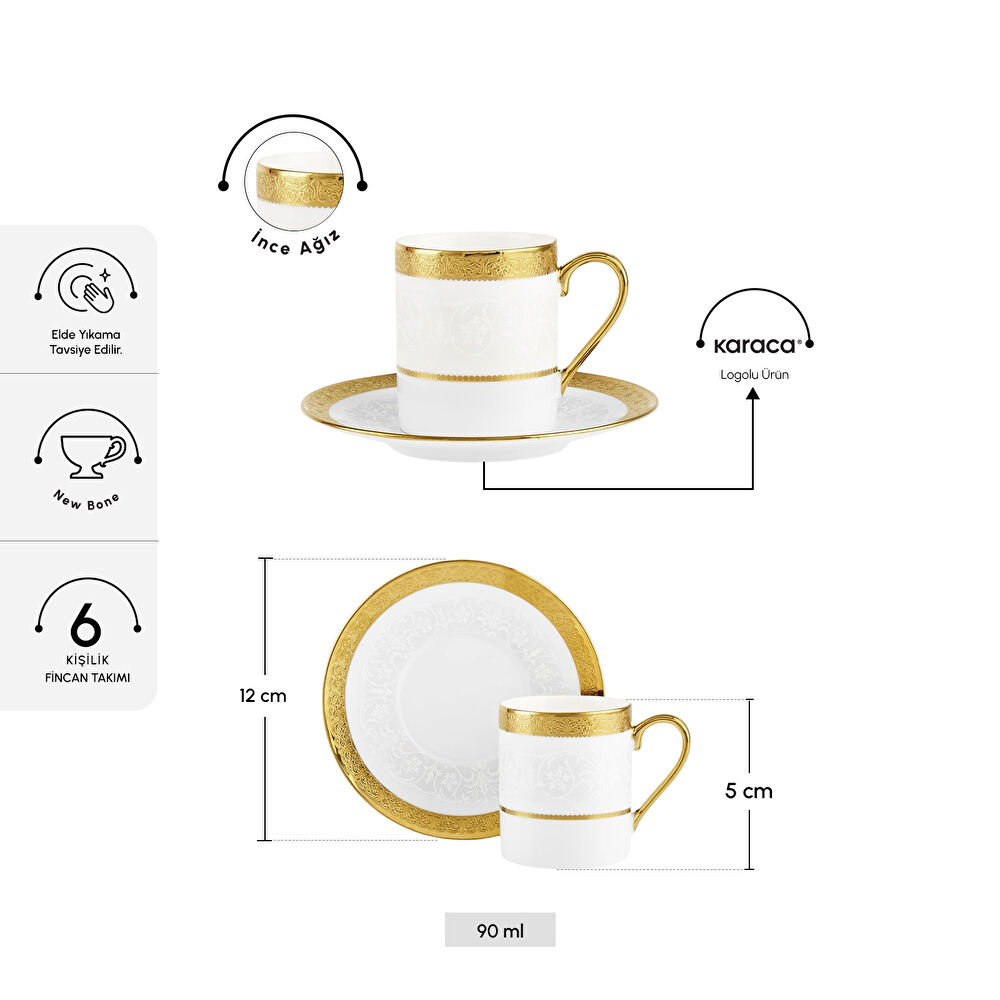 Karaca Royal Bone Victoria 6 Kişilik Kahve Fincan Takımı 90 ml thumbnail 2