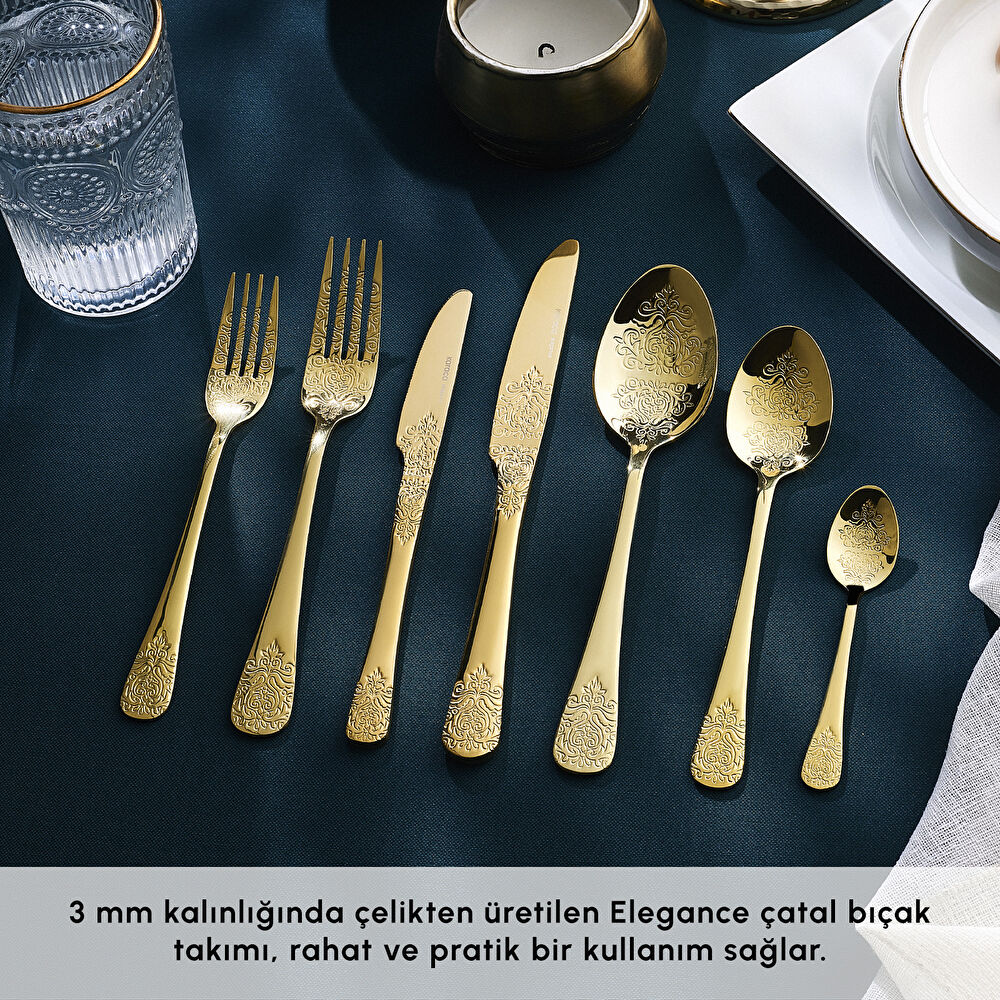Karaca Elegance Bellatrix Gold 12 Kişilik 84 Parça Çatal Kaşık Bıçak Takımı thumbnail 3