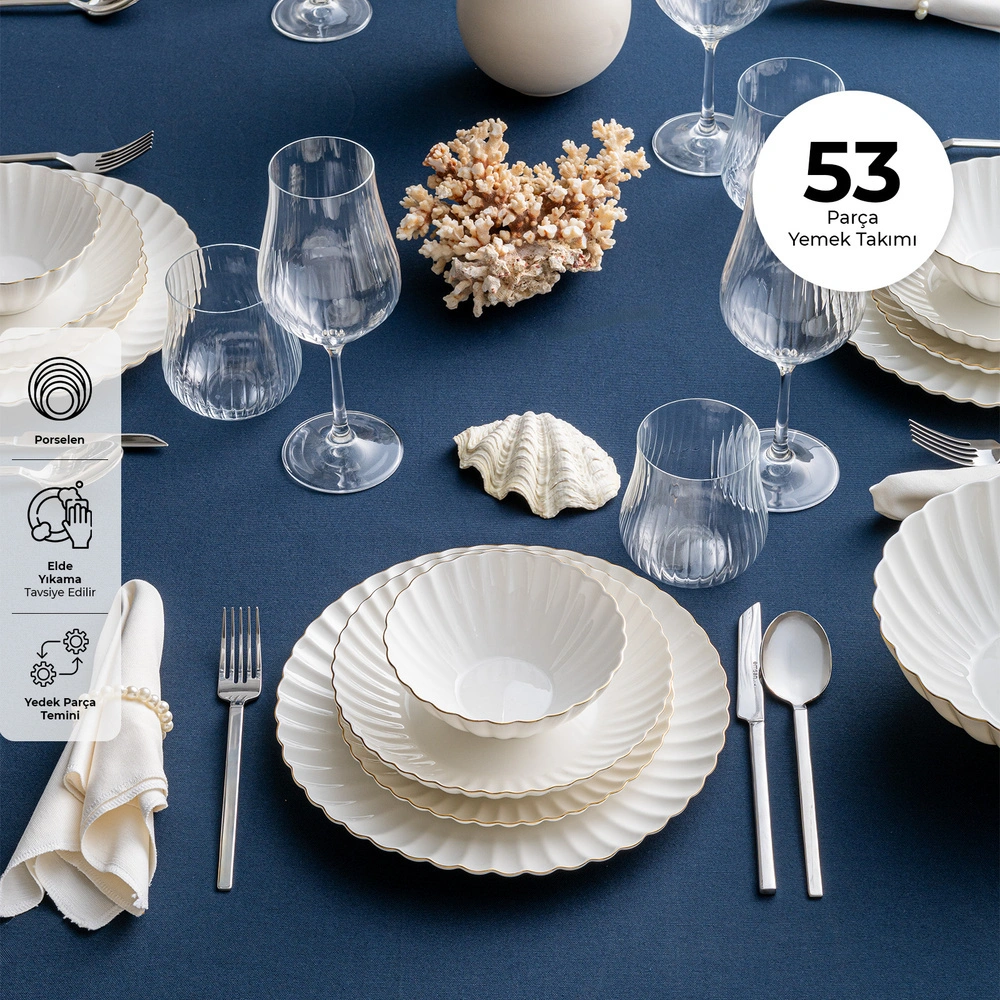 Emsan Perla Fine Bone 53 Parça 12 Kişilik Yemek Takımı görseli 2