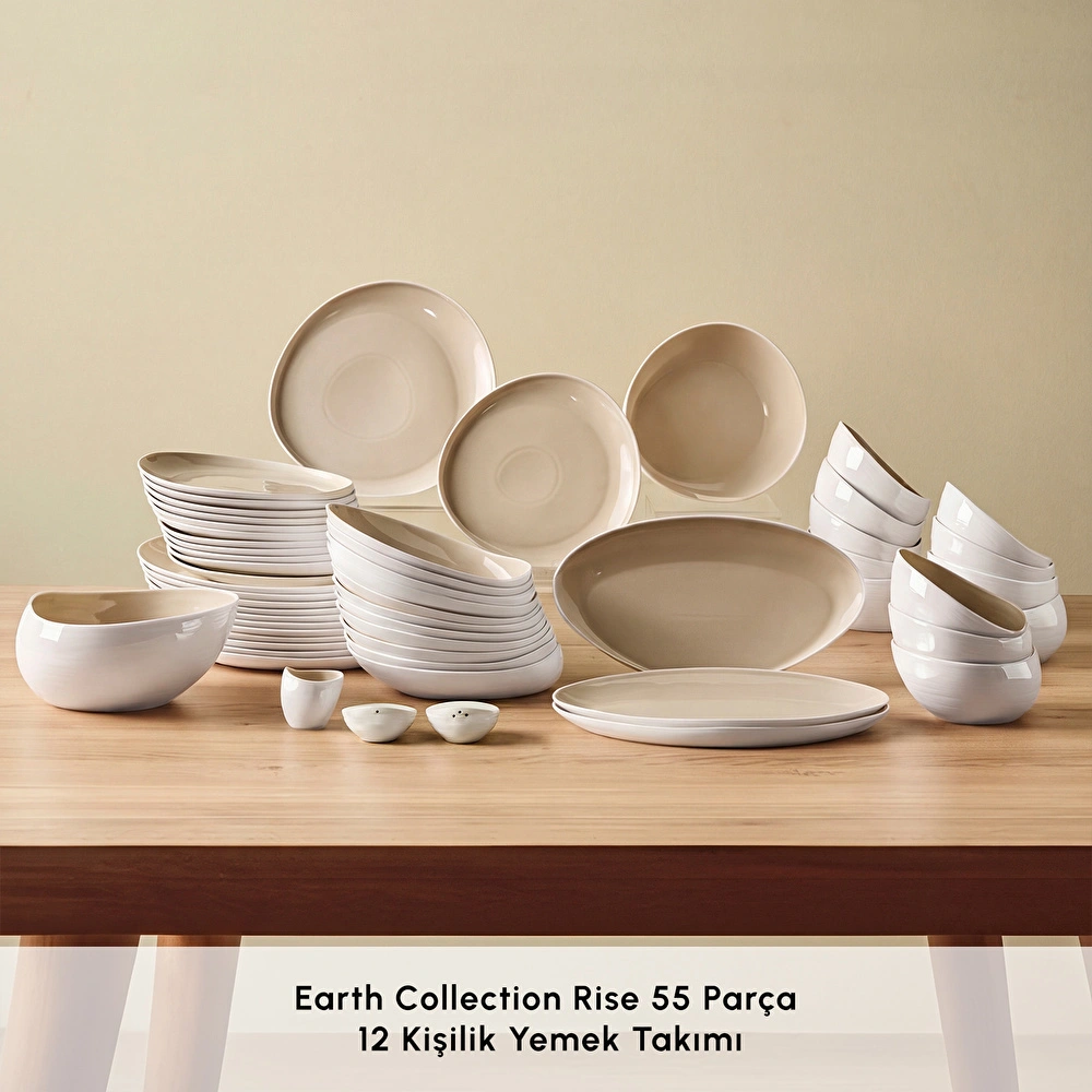 Karaca Earth Collection Rise 55 Parça 12 Kişilik Yemek Takımı Plus Krem görseli 3