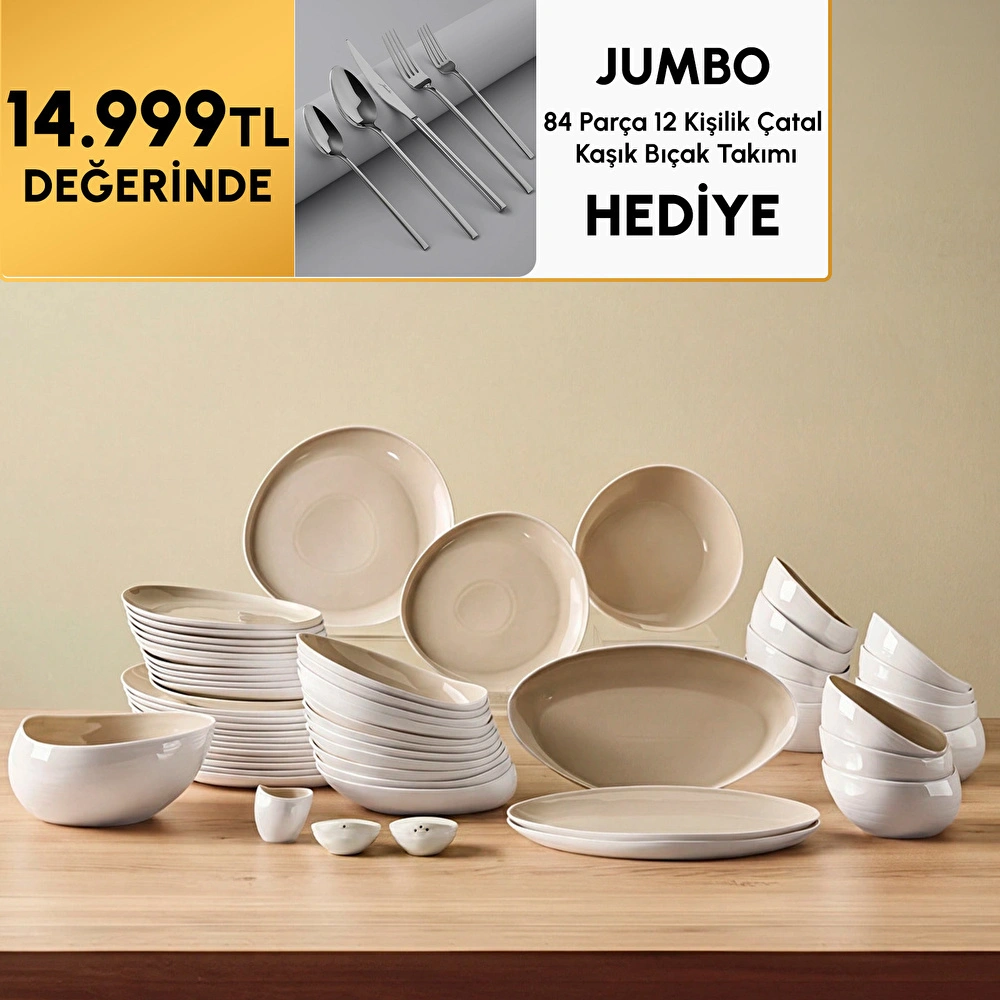 Karaca Earth Collection Rise 55 Parça 12 Kişilik Yemek Takımı Plus Krem görseli 1